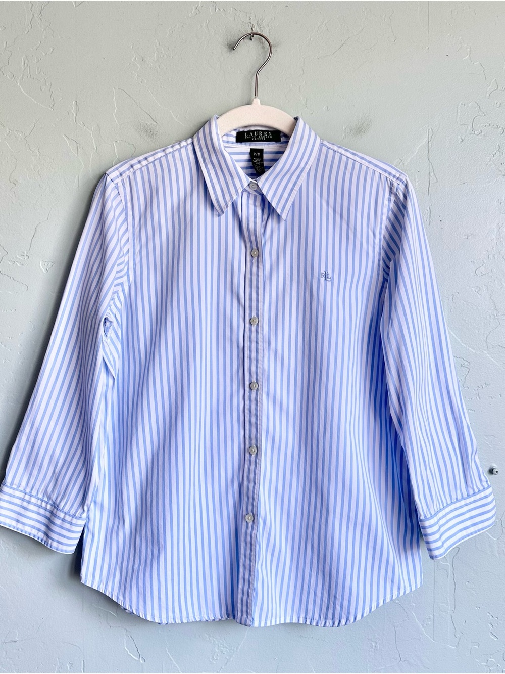 Lauren Ralph Lauren Light Blue and White Vertical Stripe Dress Shirt